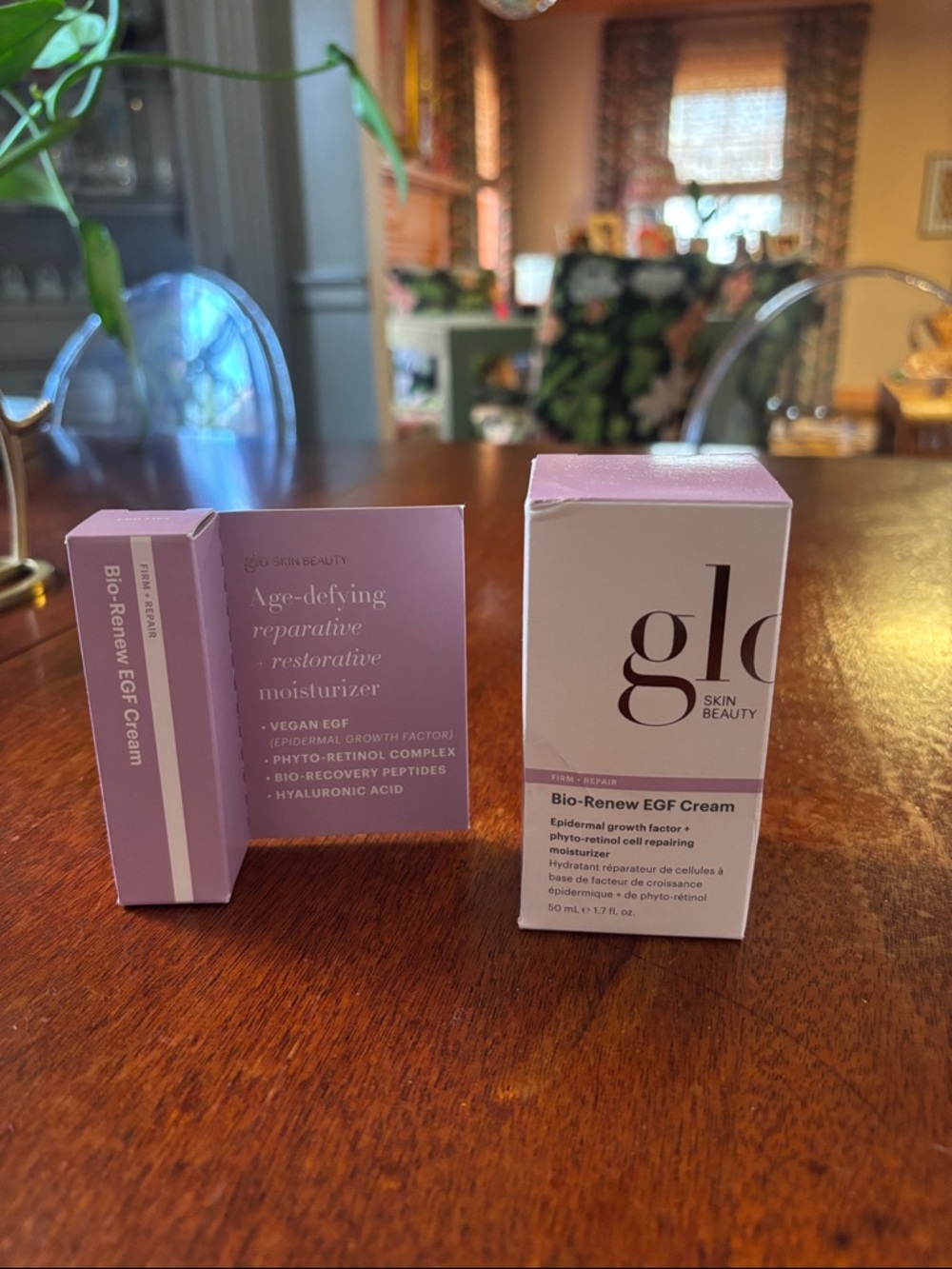 Glo Skin Beauty Bio-Renew EGF Cream in Lavender and White Packaging